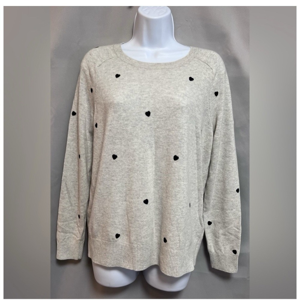 Banana Republic M Italian Merino Blend Navy Embroidery Heart Crew Neck Sweater